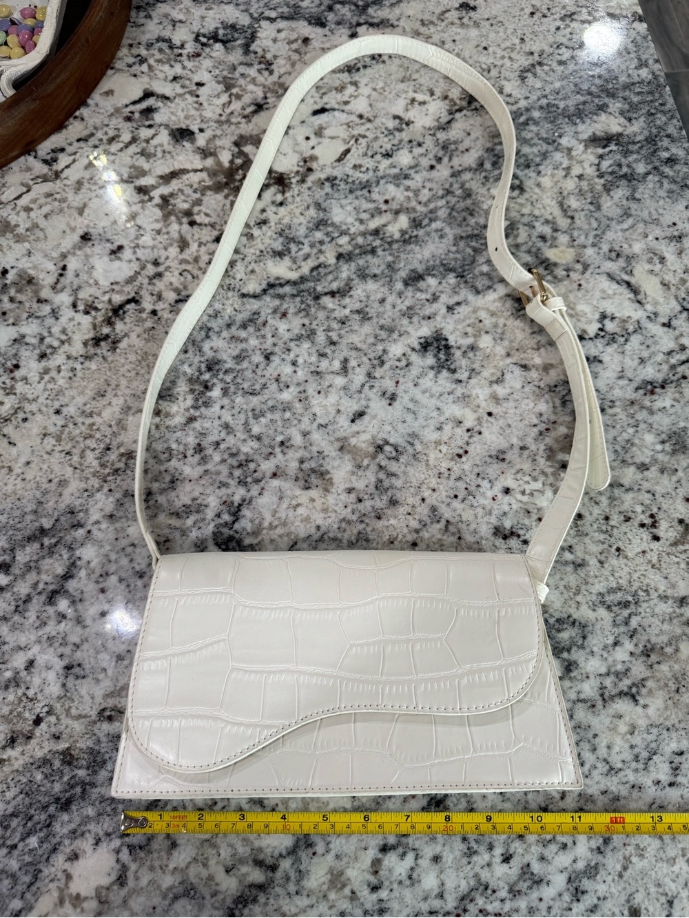 Creamy White Croc-Embossed Shoulder Bag